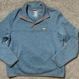 LL Bean Sweater Large Fleece Pullover Mens Slightly Fitted Blue Snap Closure